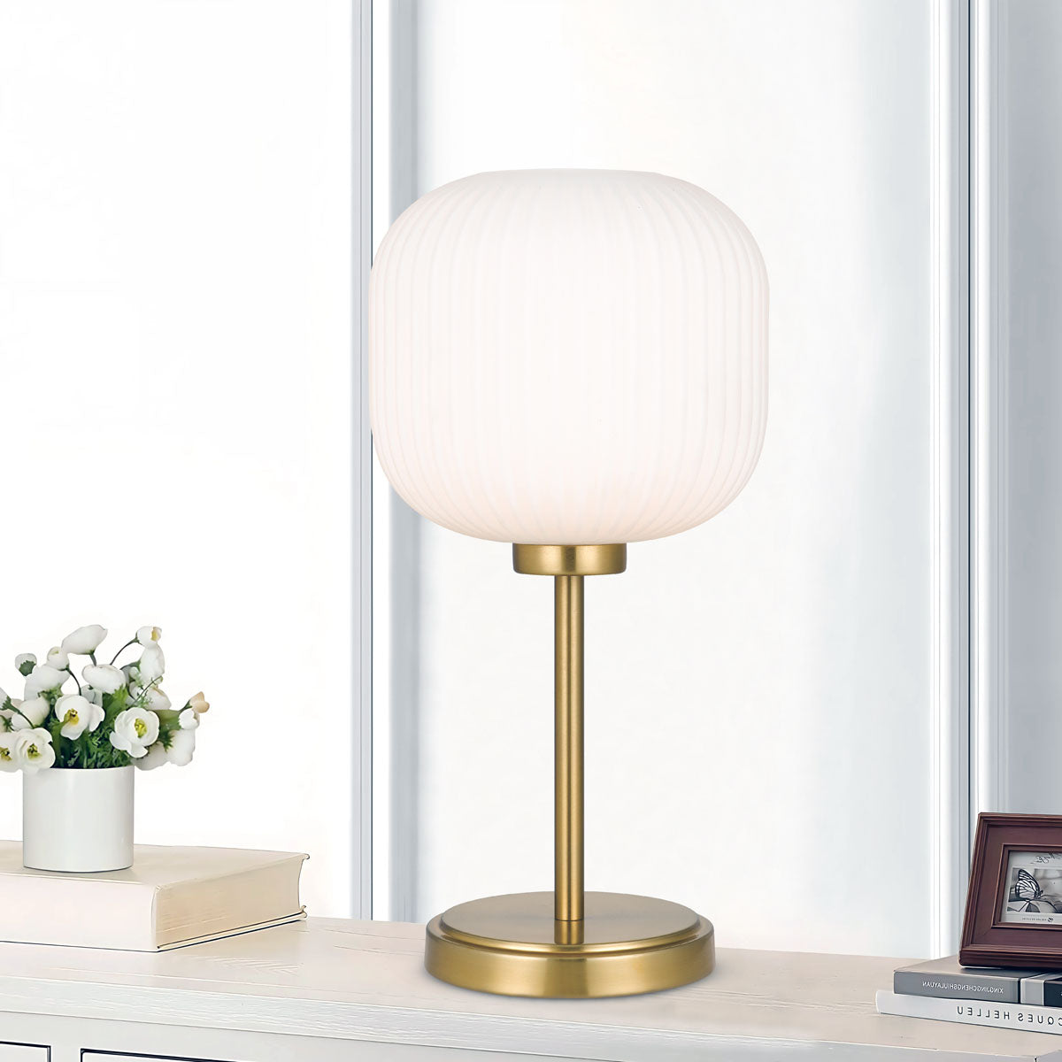 TFS TABLE LAMP 25wE27max D:205 H:390 ANTIQUE GOLD/OPAL MATT