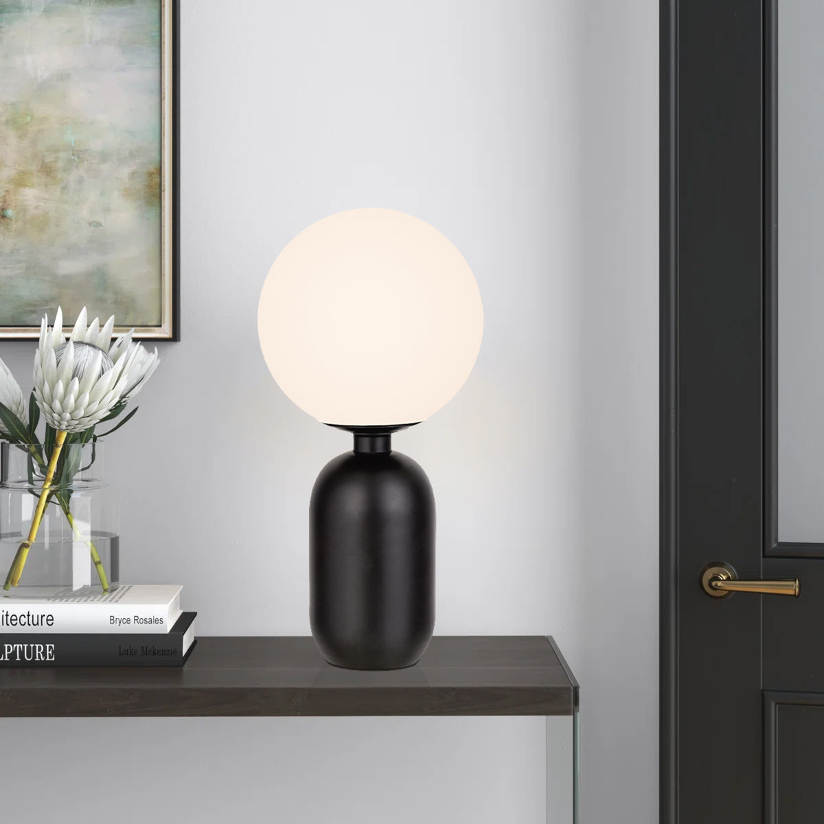 TFS TABLE LAMP 25wE14max D:200 H:400 cable2.0 line swt BLACK/OPAL MATT