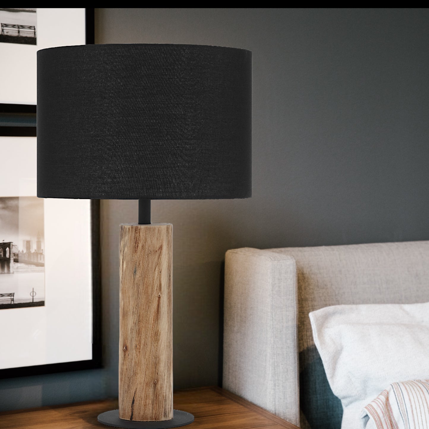 Oslo TFS TABLE LAMP 25wE27max D:330 H:570 INLINE SWTCH WOOD / BLACK SHADE