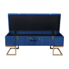 KD Storage Ottoman in Velvet Dark Blue in gold iron base