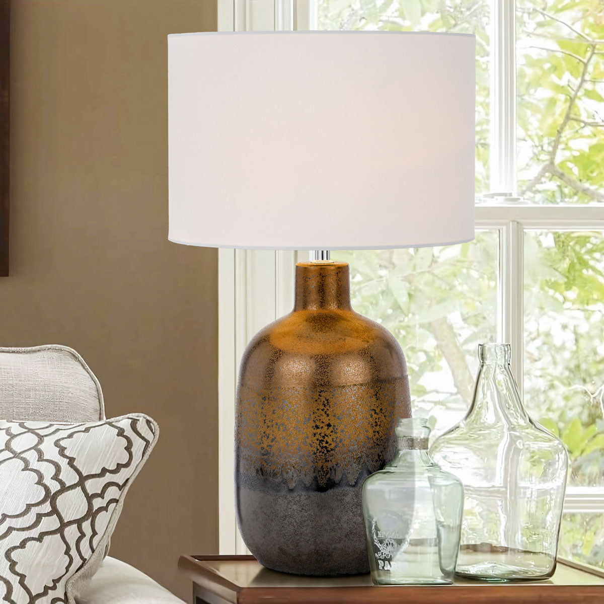 TFS CERAMIC TABLE LAMP 25wE27max D:300 H:535 line switch RUSTIC / WHITE