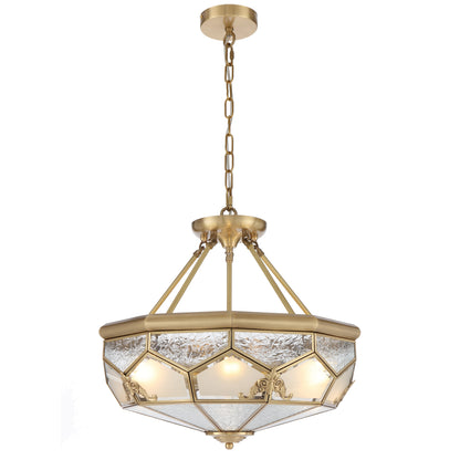 Trapani TFS PE CTC 6x25wE27max D:500 H:230 chain:2M BRASS / FROST WATER GLASS
