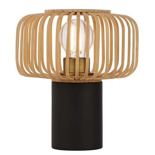 TFS ROUND TABLE LAMP 25wE27max D200 H230 inline swt BLACK / NATURAL BAMBOO