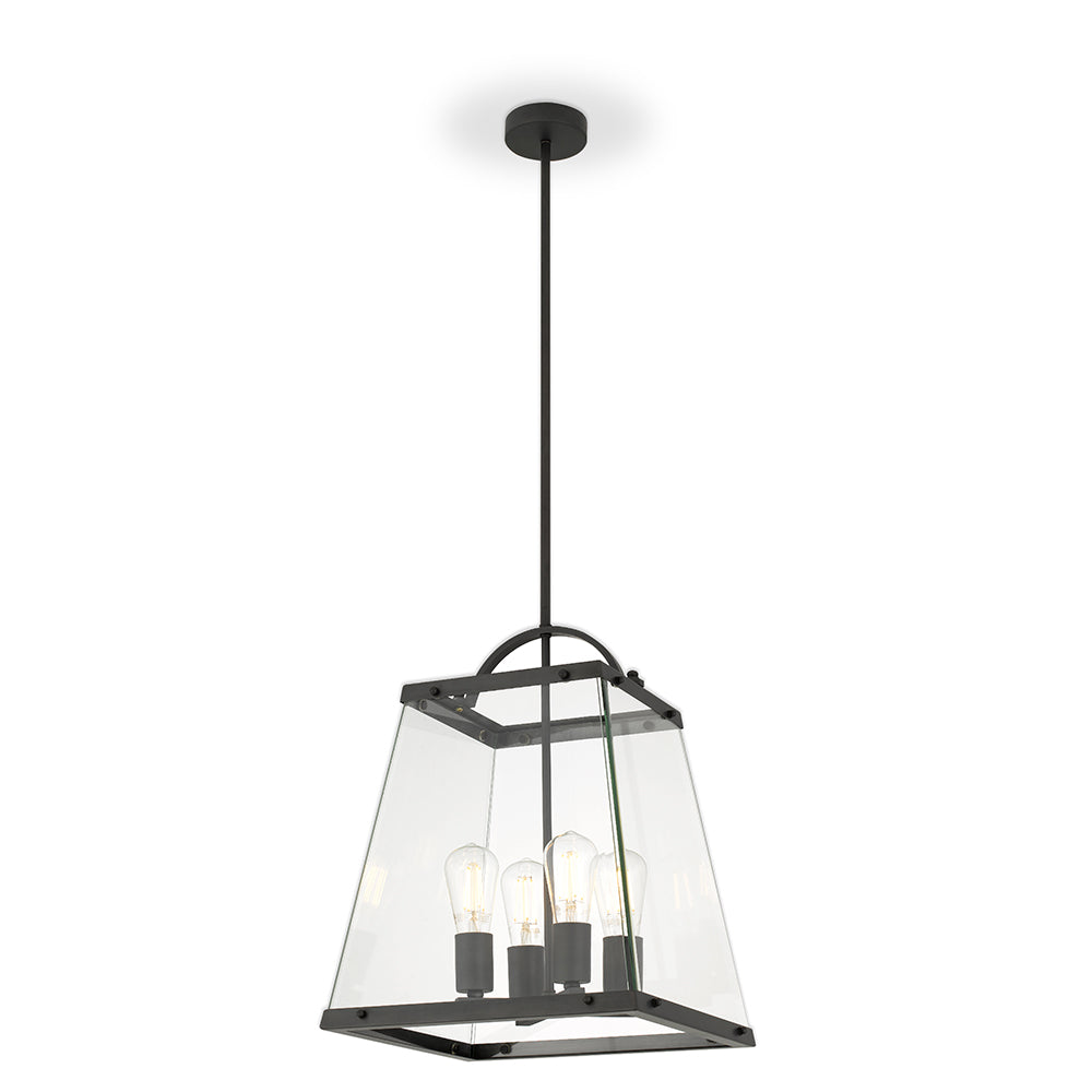 TFS 4 LIGHT SOLID BRASS PENDANT 4x25wE27max L:350H:450 BLACK / CLEAR
