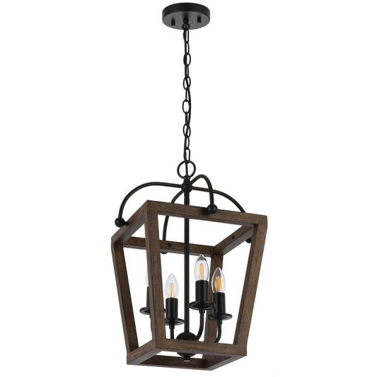 TFS 4 PENDANT 4x25wE14 L370 W370 H510 CHAIN 2M BLACK MATT / TIMBER