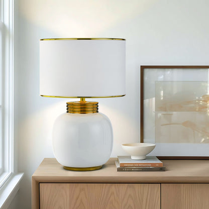 TFS CERAMIC TABLE LAMP 25wE27max H:425 D:285 WHITE/WHITE/GOLD TRIM