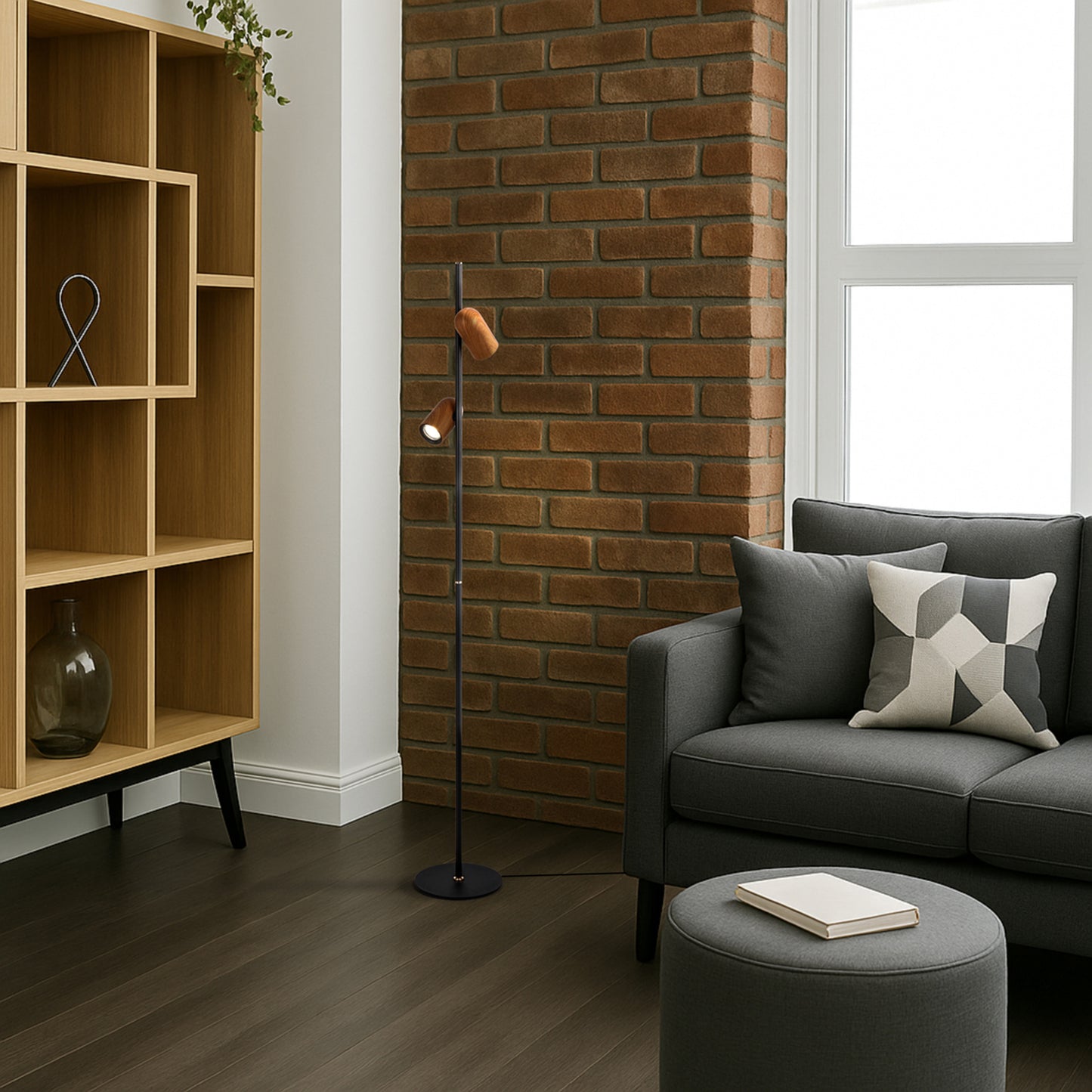 TFS FLOOR LAMP 2x6wGU10 D:220 H:1500 FOOT SWT BLACK / WOOD PAINTED