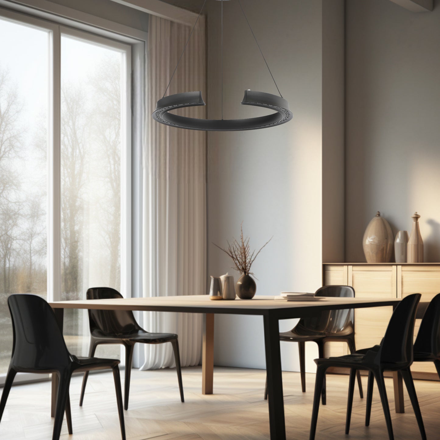 TFS PENDANT ROUND 34wLED DIM touch2210Lm cab 2M 2700K -5500K D650 H55 3CCT BLACK