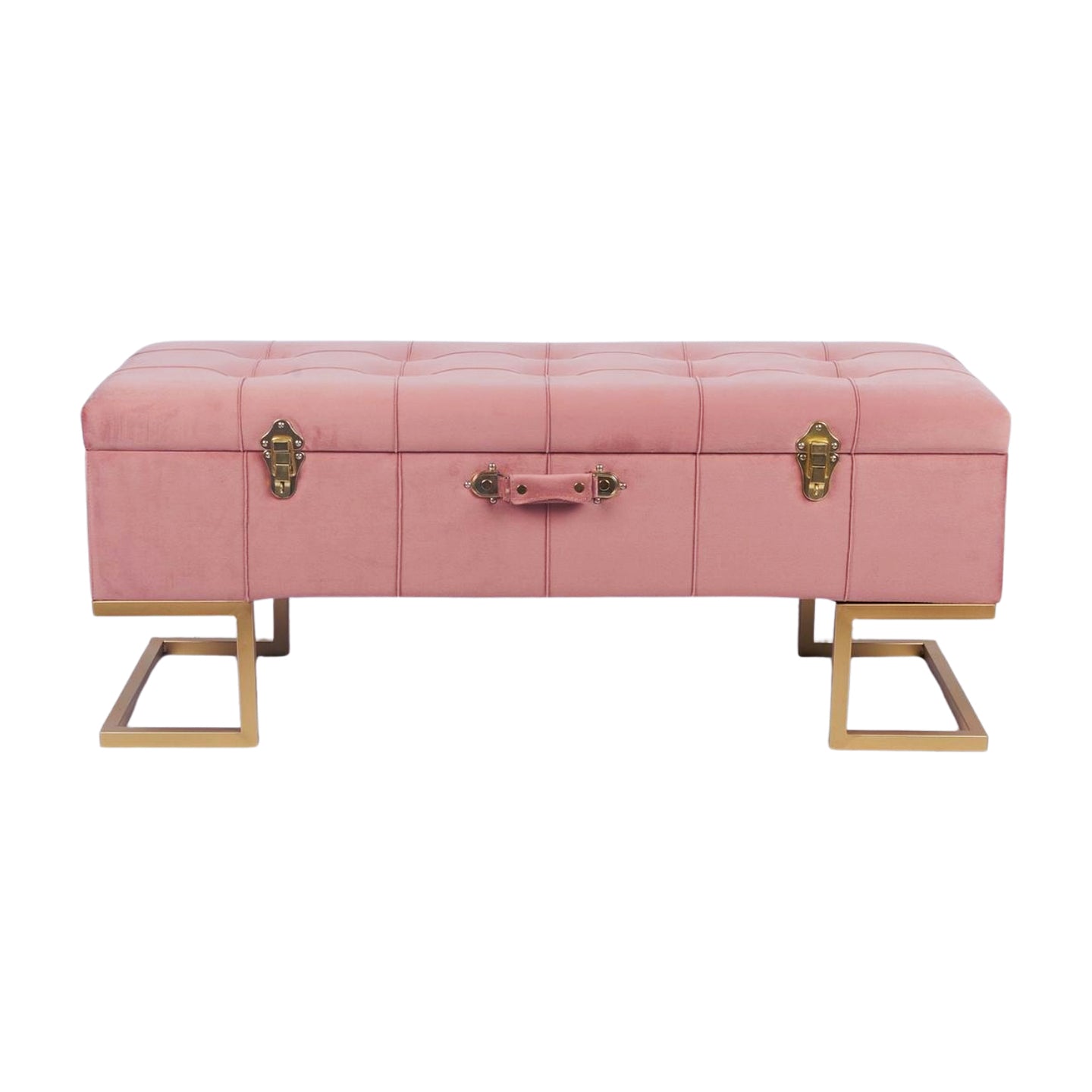 KD Storage Ottoman in Velvet Pink in gold iron base
