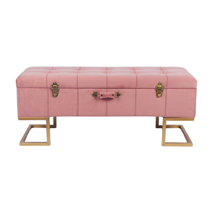 KD Storage Ottoman in Velvet Pink in gold iron base