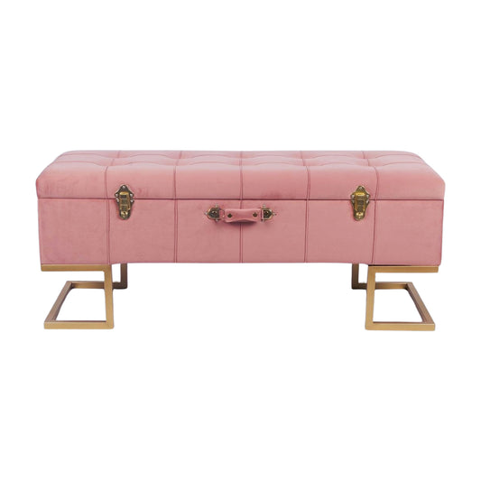 KD Storage Ottoman in Velvet Pink in gold iron base