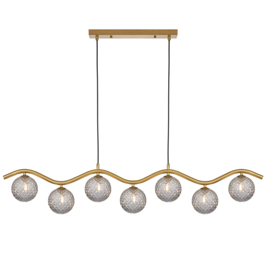 Lumomont TFS 7LT PENDANT 7x6wG9max KIT L1150 W120 H200 CAB2m ANT GOLD/ SMOKE TEAR PATTERN