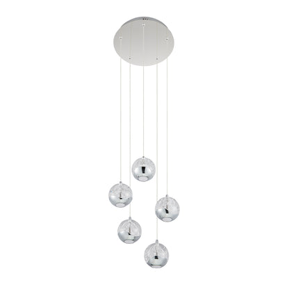 TFS 5 LTS PENDANT 5x5wLED 3000K D:300 1540Lm CAB.3m ( D:90 H:85) CHROME/BUBBLE GLASS