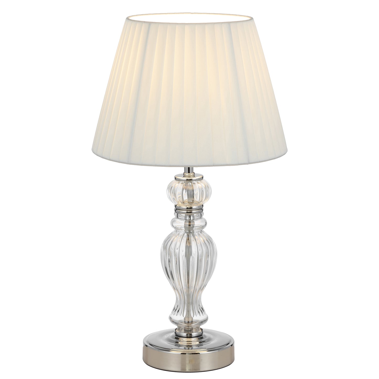 TFS TABLE LAMP 25wE27max D250 H440 INLINE SWT CHROME/ CLEAR/ WHITE