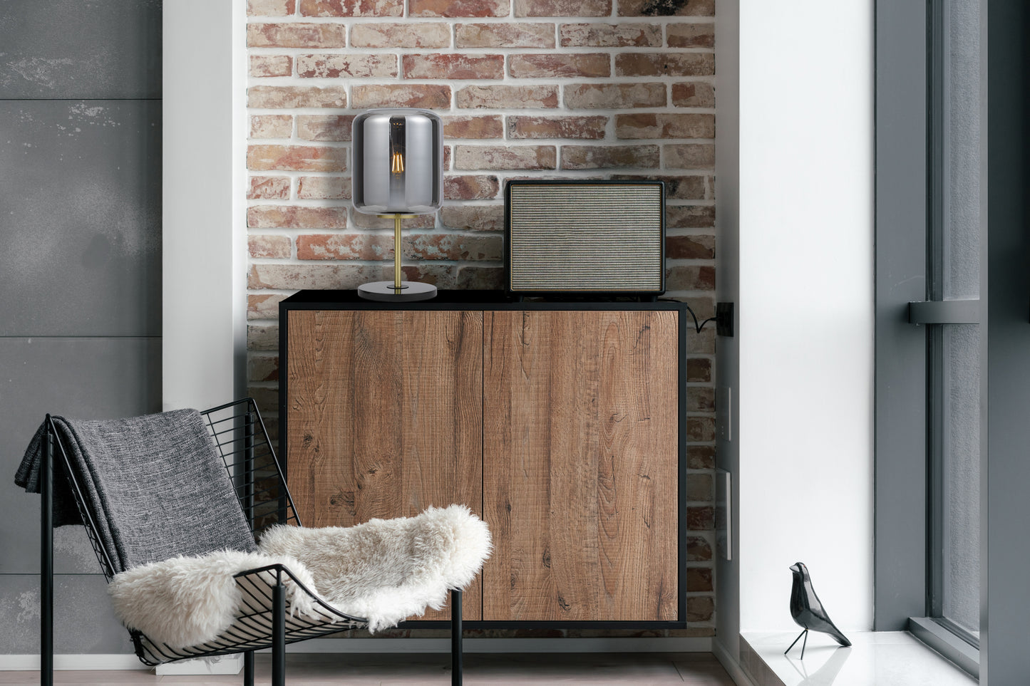 TFS TABLE LAMP 25wE27max H:420 D:210 BRASS MATT/BLACK MARBLE/SMOKE