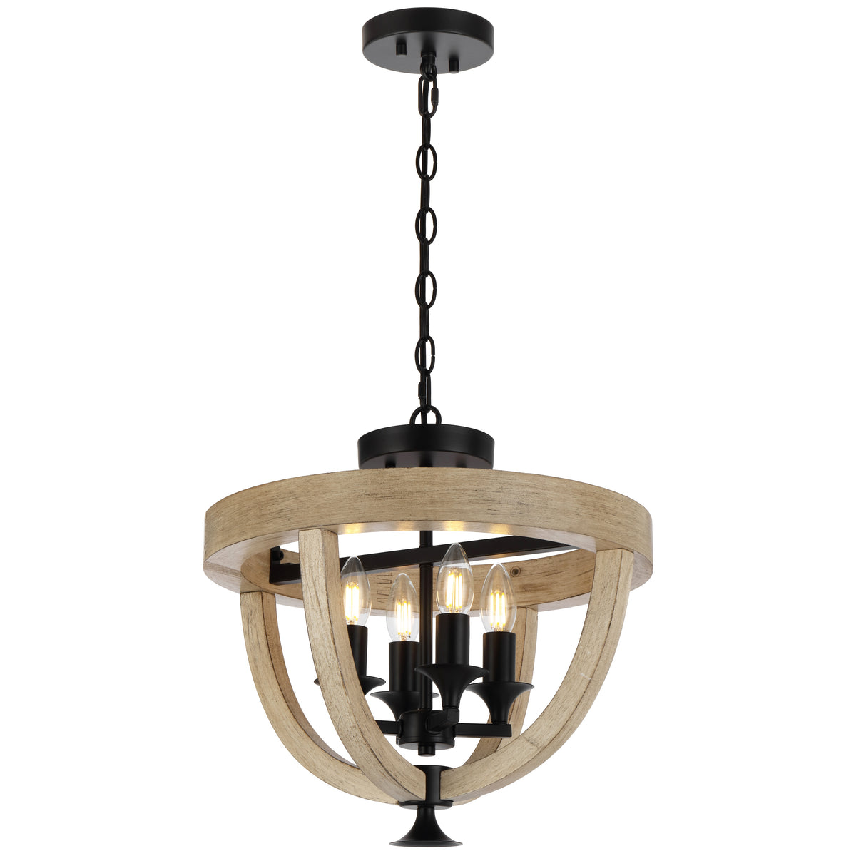 TFS 4LT PENDANT CTC 4x25wE14 D420 H390 CHAIN 2M BLACK MATT / TIMBER