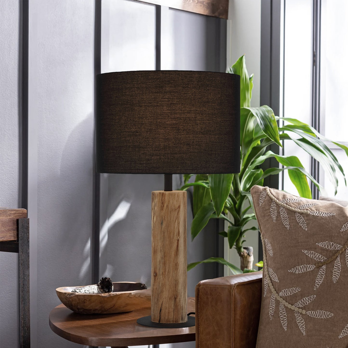 Oslo TFS TABLE LAMP 25wE27max D:330 H:570 INLINE SWTCH WOOD / BLACK SHADE