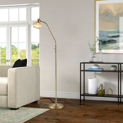TFS FLOOR LAMP 25wE27max L:560 W:250 H:1350 TOGGLE SWT ANTIQUE BRASS/ AMBER GLASS