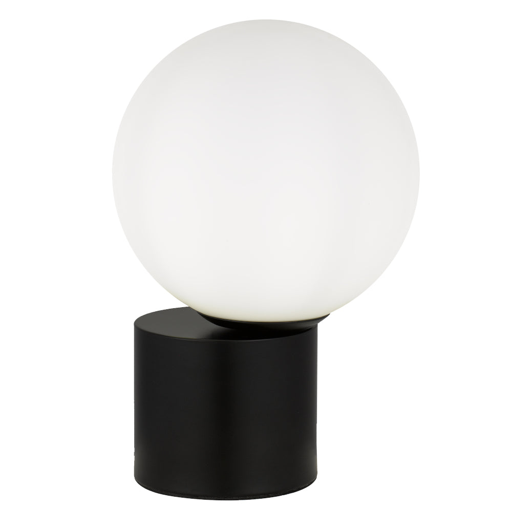 TFS TABLE LAMP 25wE27max D:200 H:300 Inline Switch BLACK BASE/OPAL GLASS