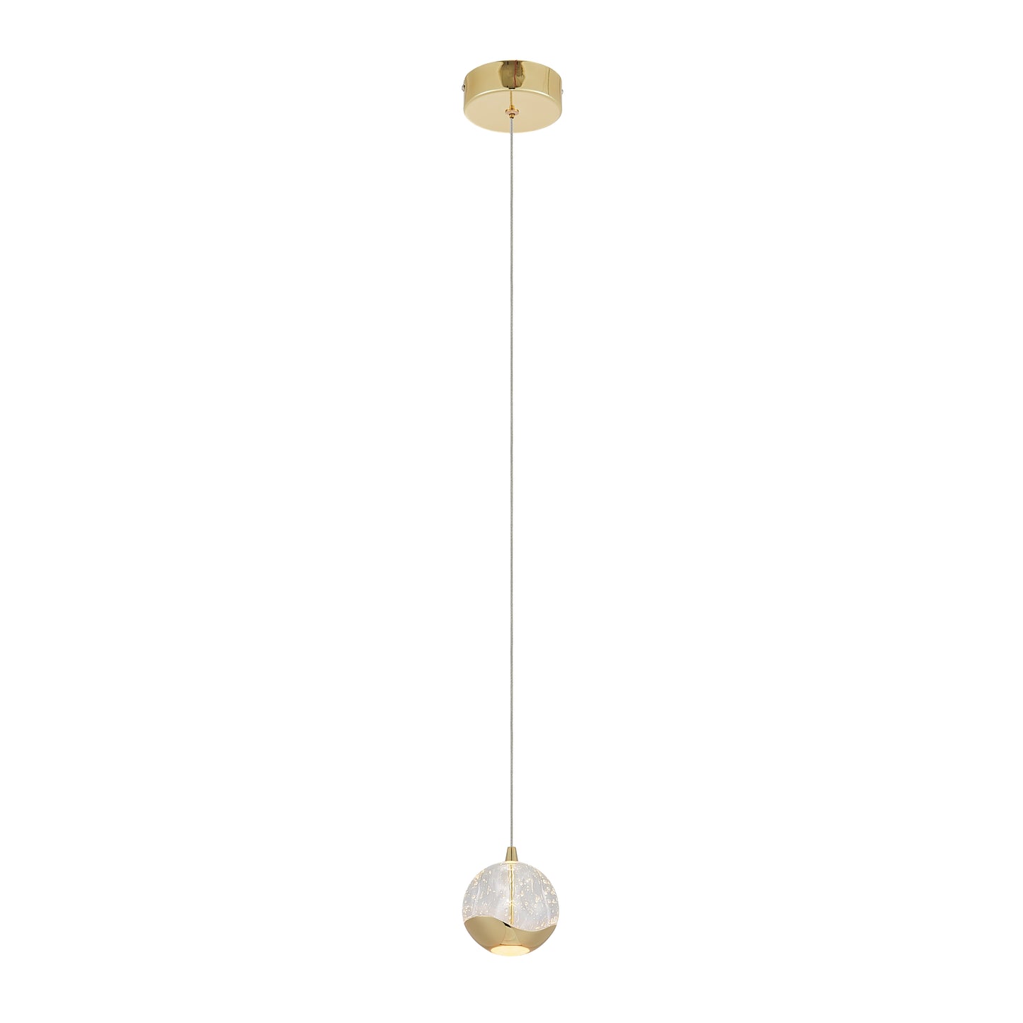 TFS 1 LT PENDANT 5wLED 3000K D:90 H:85 400Lm CAB.2m GOLD/ BUBBLE GLASS