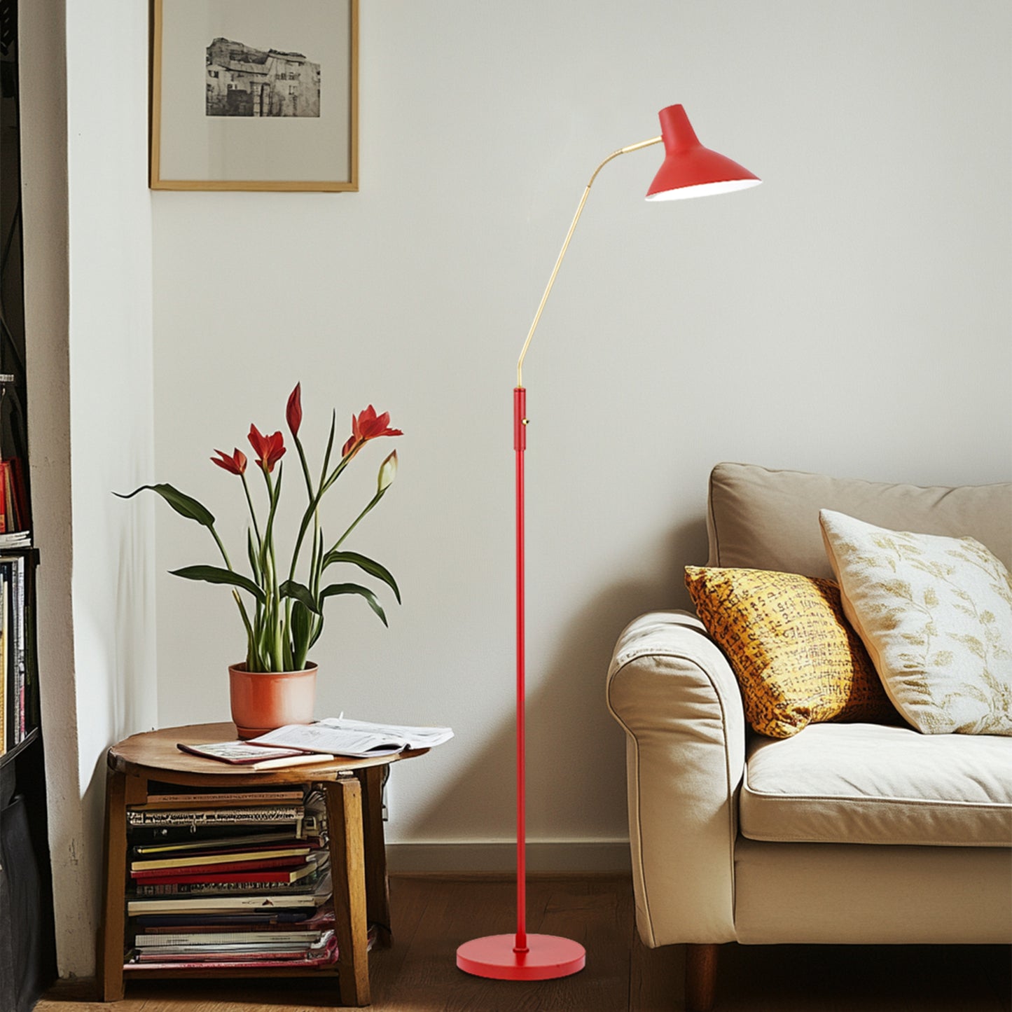 TFS FLOOR LAMP 25wE27max H:1580 D:230 RED/ BRASS MATT/RED ROCKET SWITCH