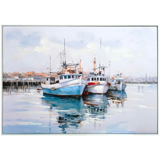 Docking Boats Hand Painting Pictures w. White PS Frame