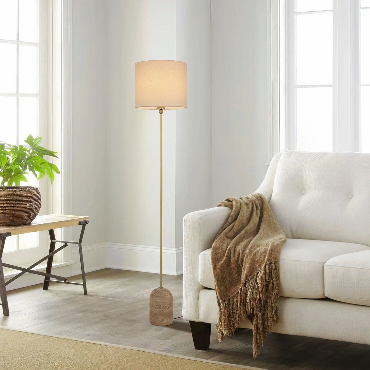 Segovia TFS FLOOR LAMP 25wE27max D:300 H:1550 FOOT SWT BEIGE TRAVERTINE/ANT GOLD/CREAM