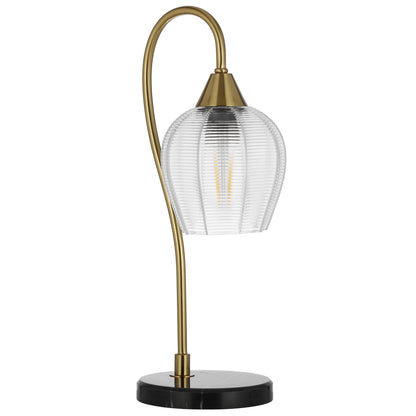 TFS TABLE LAMP 25wE27max L210 W160 H450 line swt BLK MARBLE/ANT GOLD/CLEAR