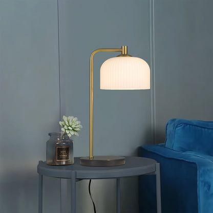 TFS TABLE LAMP 25wE27max L:180 W:265 H:490 inline swtch BLK MARBLE/ANT GOLD/OPAL MATT