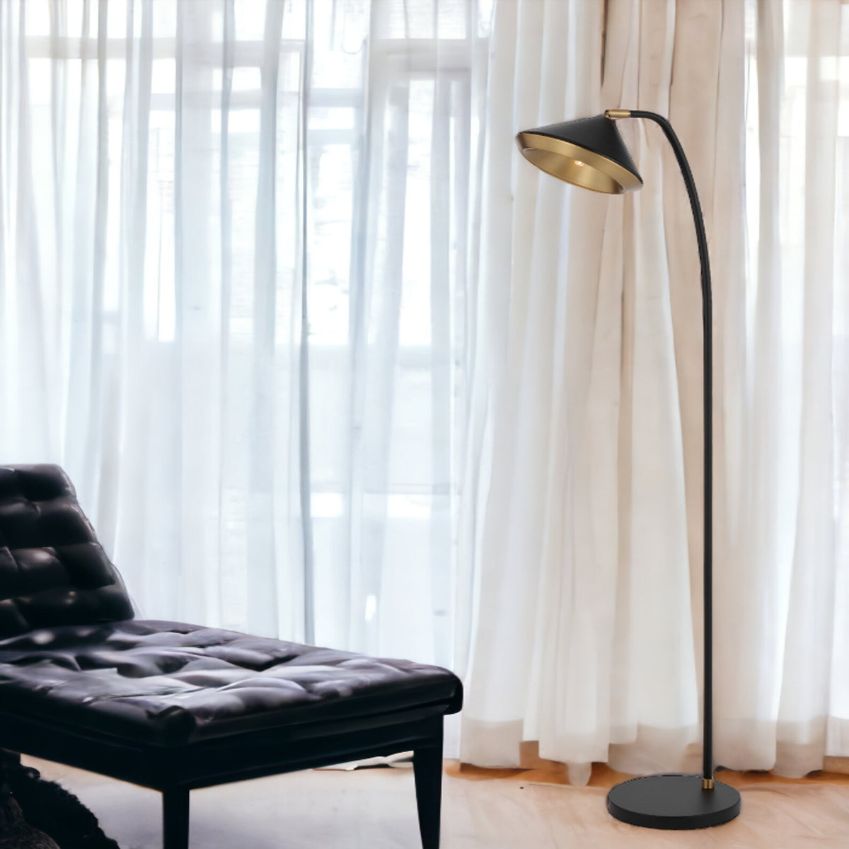 TFS FLOOR LAMP 6wG9max L310 W200 H1380 foot switch BLACK MATT/YELLOW BRASS