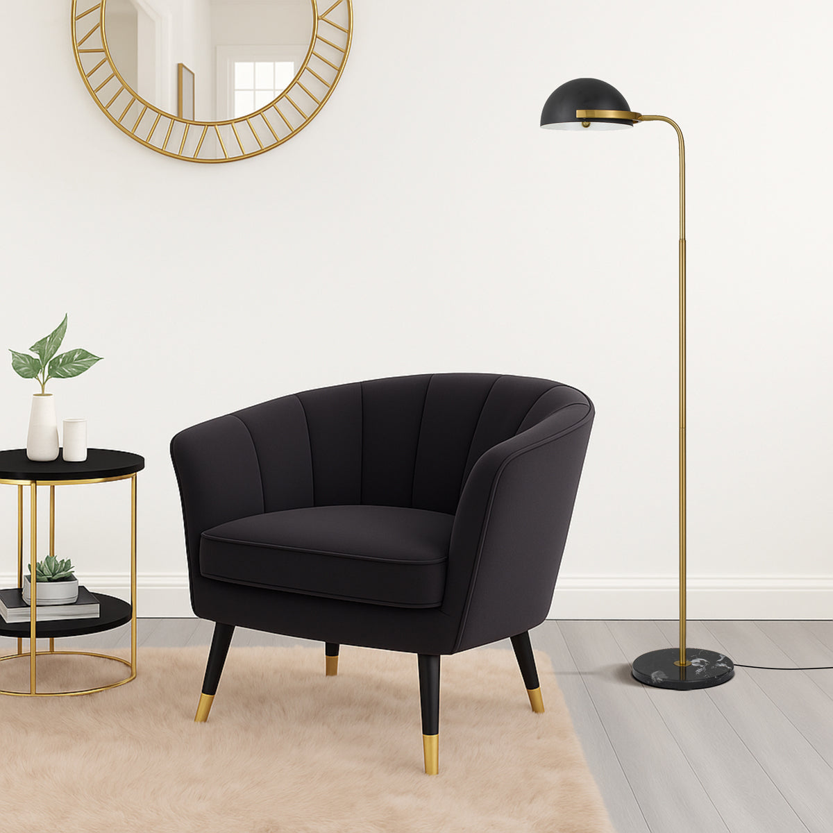 TFS FLOOR LAMP 25wE27max H:1620 L:280 BLACK BASE& SHADE ANTI GOLD TUBE FOOT SWITCH