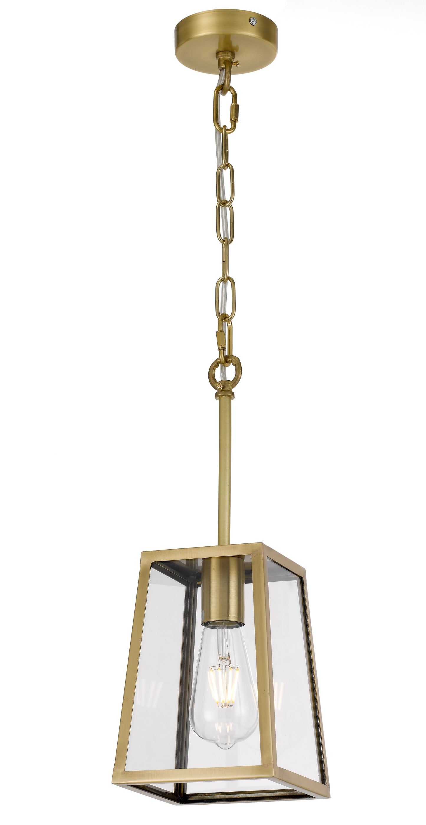 TFS 15 PENDANT 25wE27max L:150 H:210 - ANT BRASS/CLEAR ROD:210mm + CHAIN:1000 IP43