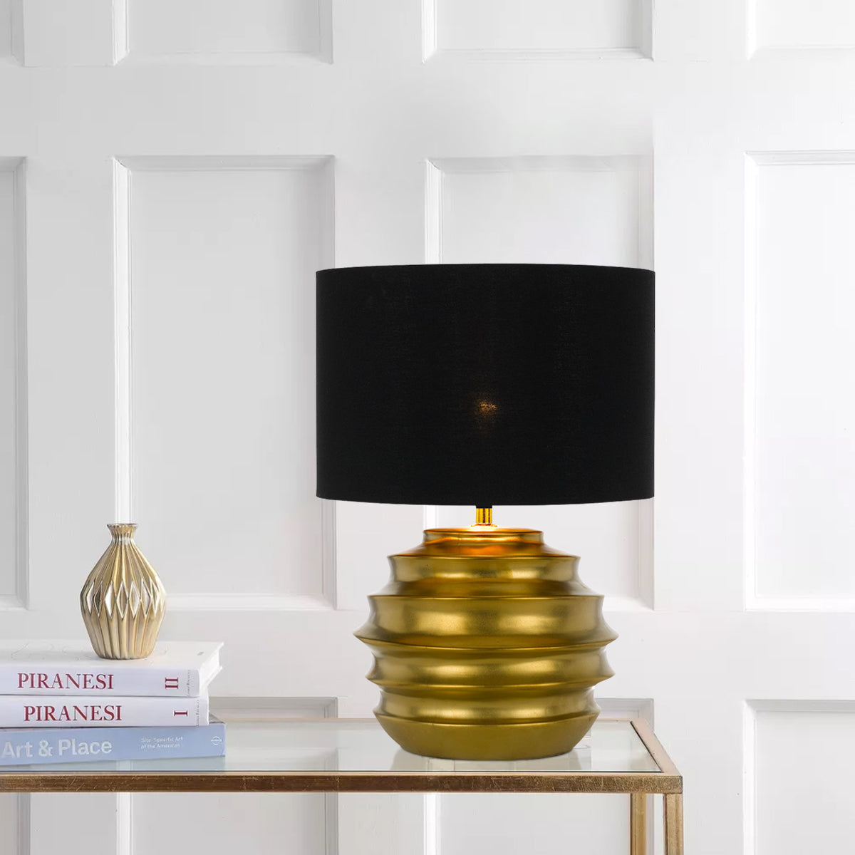 TFS CERAMIC TABLE LAMP 25wE27max D:300 H:425 GOLD/BLACK