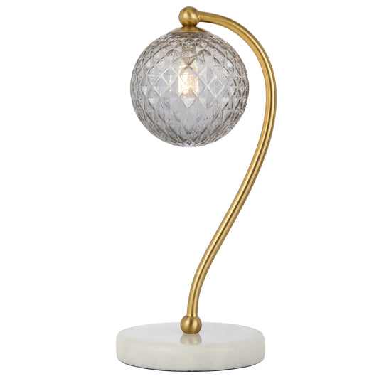 TFS TABLE LAMP 6wG9max KIT L160 W150 H350 WHITE MARBLE/ ANT GOLD/ SMOKE TEAR PATTERN
