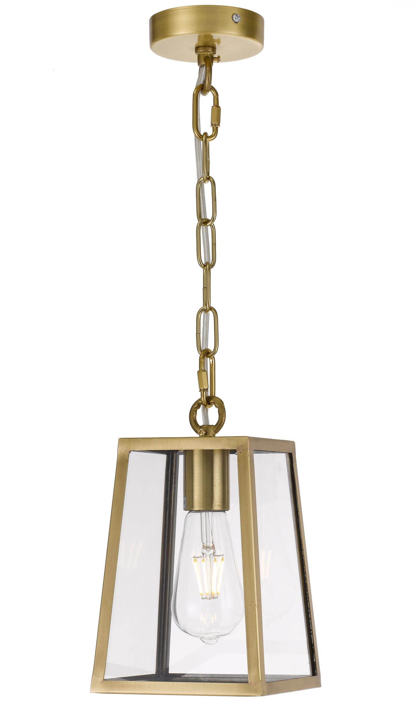 TFS 15 PENDANT 25wE27max L:150 H:210 - ANT BRASS/CLEAR ROD:210mm + CHAIN:1000 IP43