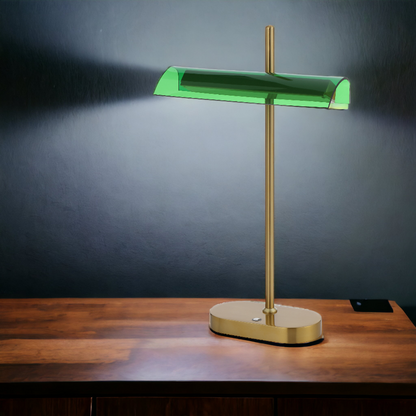 TFS TABLE LAMP 8wLED L250 H80 H400 3000K 3STEPTOUCH SWTCH DIM ANTIQUE GOLD/GREEN