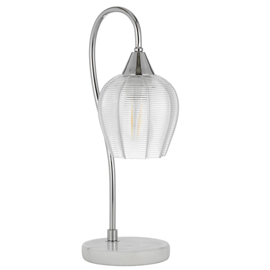 TFS TABLE LAMP 25wE27max L210 W160 H450 line swt WH MARBLE/CHROME/CLEAR
