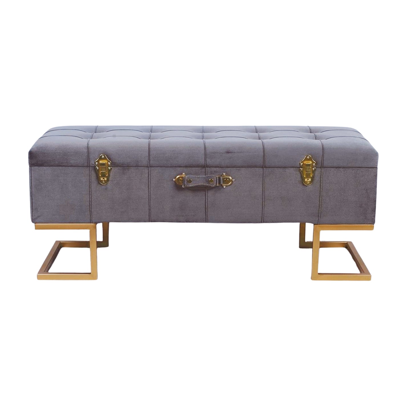 KD Storage Ottoman in Velvet Grey in Gold iron base