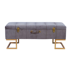 KD Storage Ottoman in Velvet Grey in Gold iron base