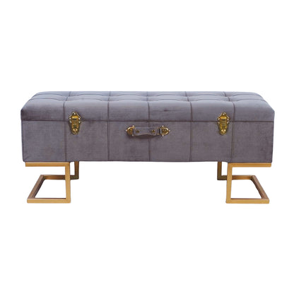 KD Storage Ottoman in Velvet Grey in Gold iron base