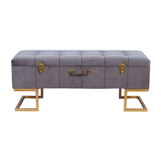 KD Storage Ottoman in Velvet Grey in Gold iron base