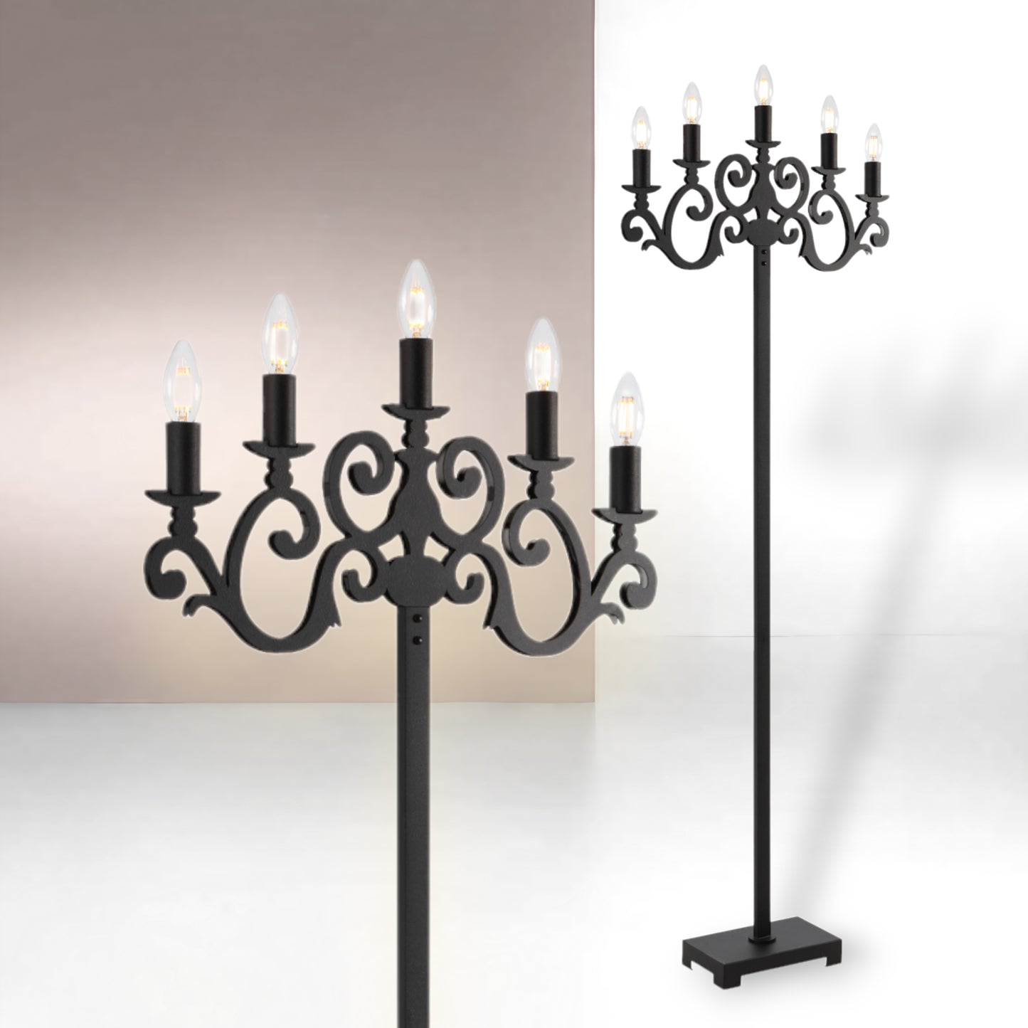 TFS FLOOR LAMP 5x25wE14max L570 W150 H200 FOOT SWTCH BLACK TEXTURED