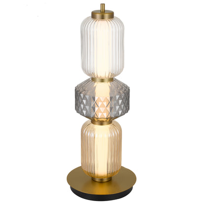 Rimini TFS TABLE LAMP 15wLED 3000K DIM D:200 H:530 365Lm BRASS GLASS:AMBER SMOKE CLEAR