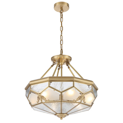 Trapani TFS PE CTC 6x25wE27max D:500 H:230 chain:2M BRASS / FROST WATER GLASS