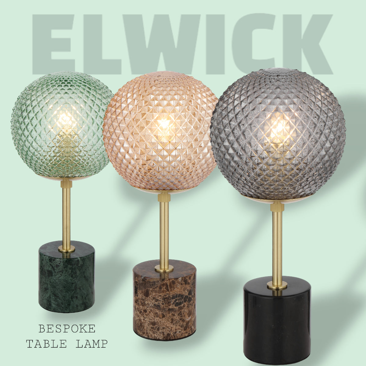 TFS TABLE LAMP 25wE27max D:190 H:415 inline swtch GREEN MARBLE/GREEN GLASS