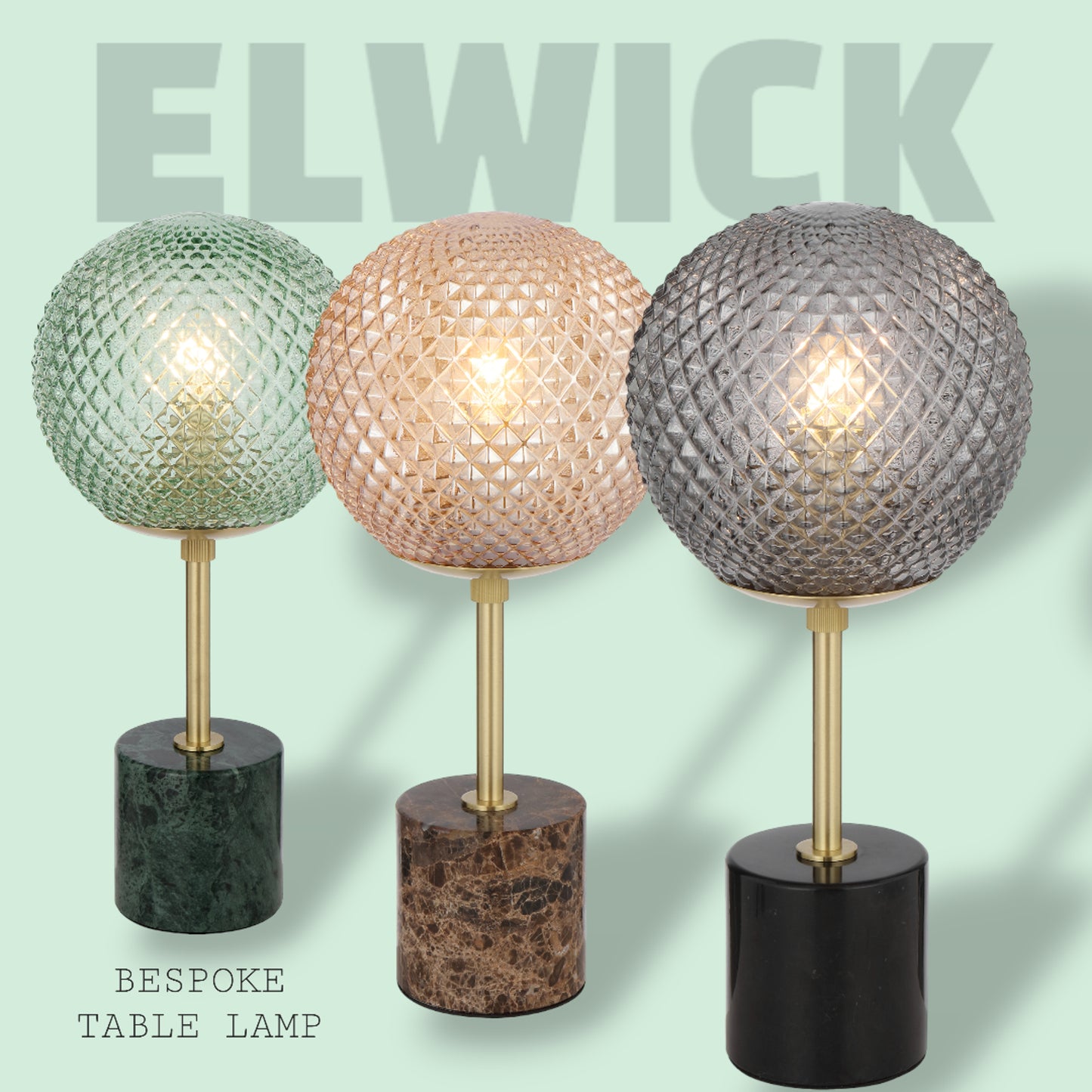 TFS TABLE LAMP 25wE27max D:190 H:415 inline swtch GREEN MARBLE/GREEN GLASS