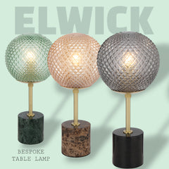 TFS TABLE LAMP 25wE27max D:190 H:415 inline swtch GREEN MARBLE/GREEN GLASS