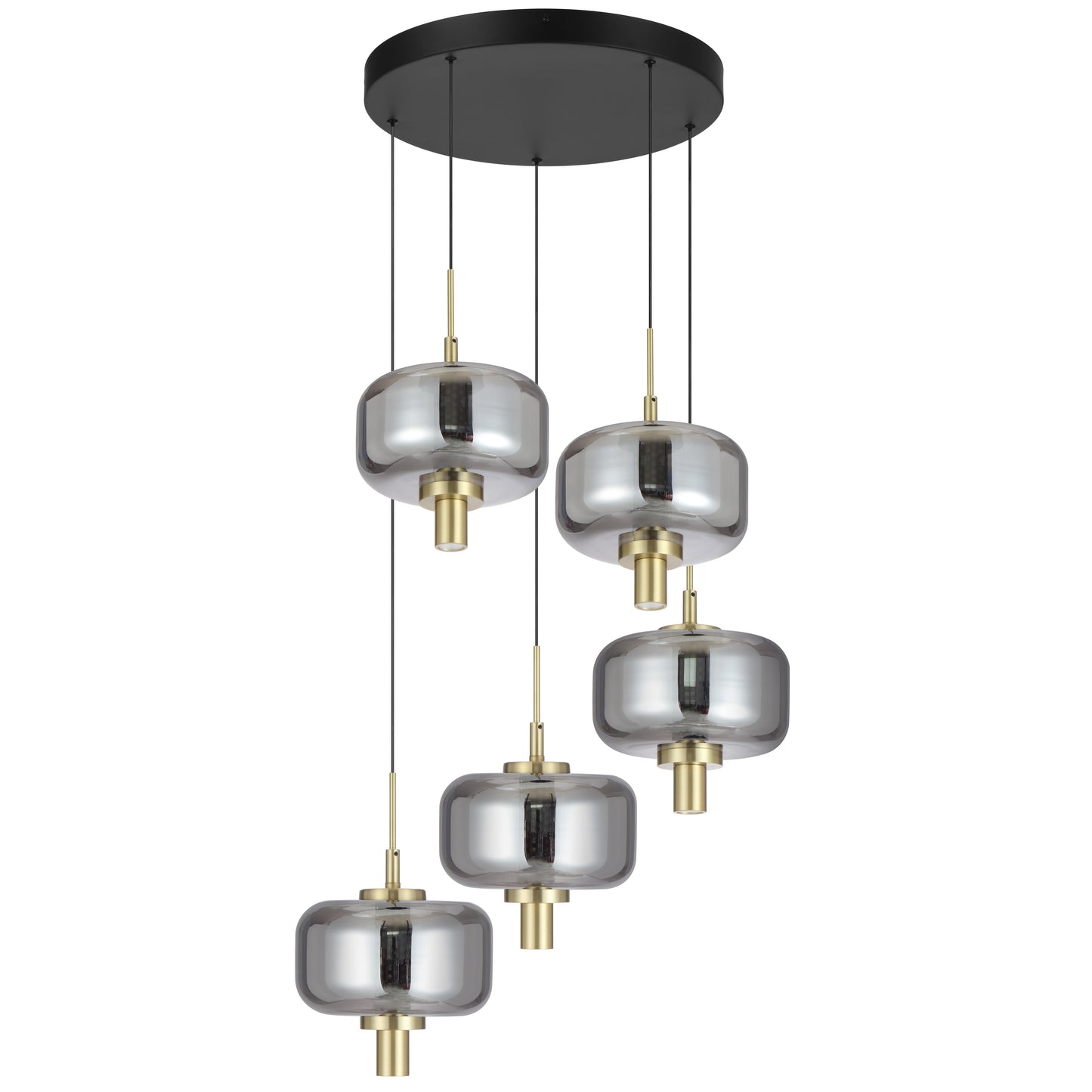 Almeria TFS 5LT PENDANT 5*8wLED 3000K DIM cab.3m 1450Lm D580 H275 GOLD/SMOKE