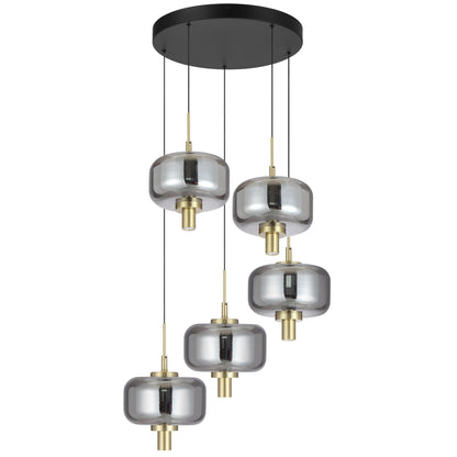 Almeria TFS 5LT PENDANT 5*8wLED 3000K DIM cab.3m 1450Lm D580 H275 GOLD/SMOKE