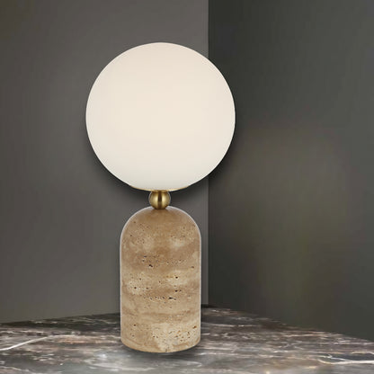 TFS TABLE LAMP 25wE27max D:200 H:420 INLINE SWT BEIGE TRAVERTINE/ANT GOLD/OPAL MATT